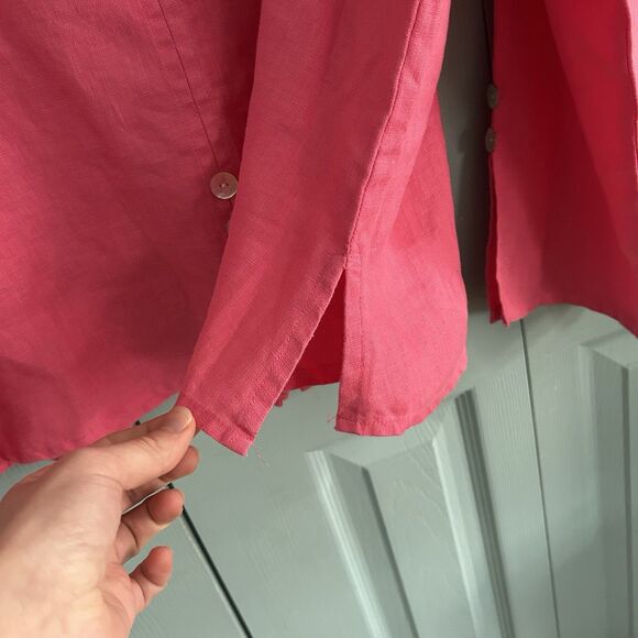 Toofan Womens Linen Pink V-Neck Tunic Blouse XL Relaxed Lagenlook Coastal - Picture 9 of 11